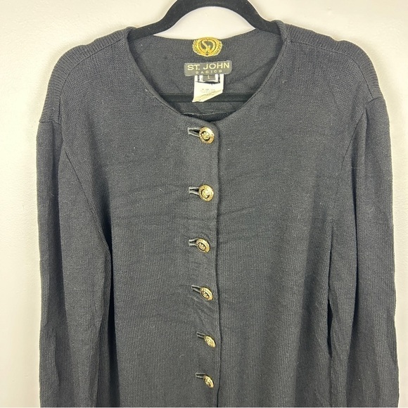 St. John Basics Santana Knit Button Front Sweater Cardigan Large Black - Picture 3 of 13